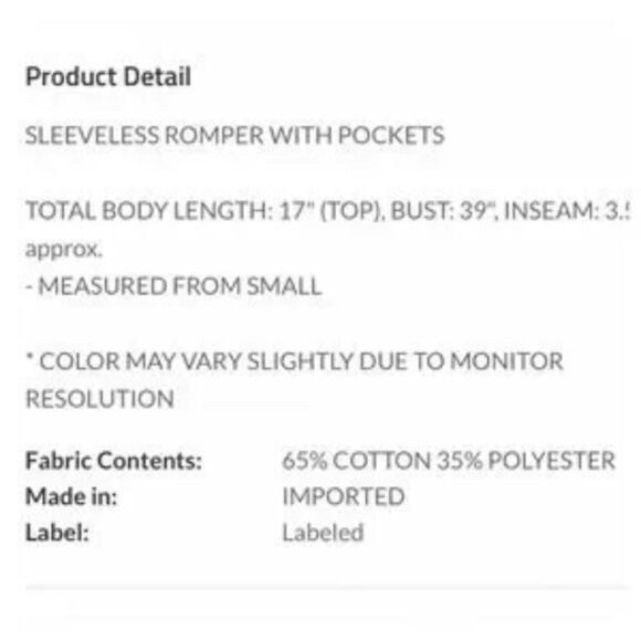 Romper with Pockets Sleeveless Small - Picture 5 of 5